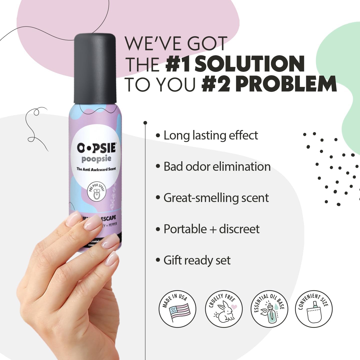 Lavender Escape Toilet Spray 2oz Portable Odor Eliminator