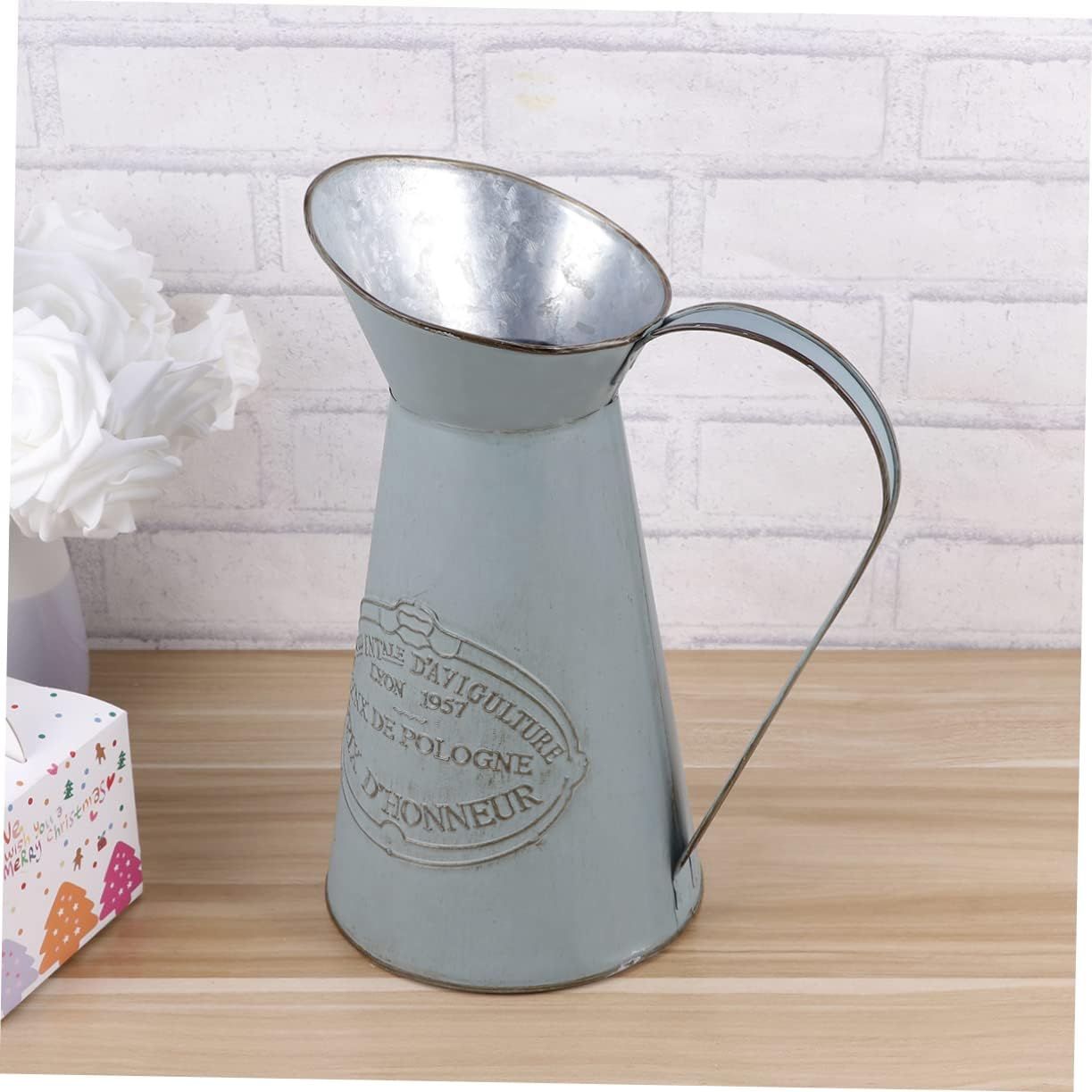 Rustic Metal Pitcher Vase for Home Decor