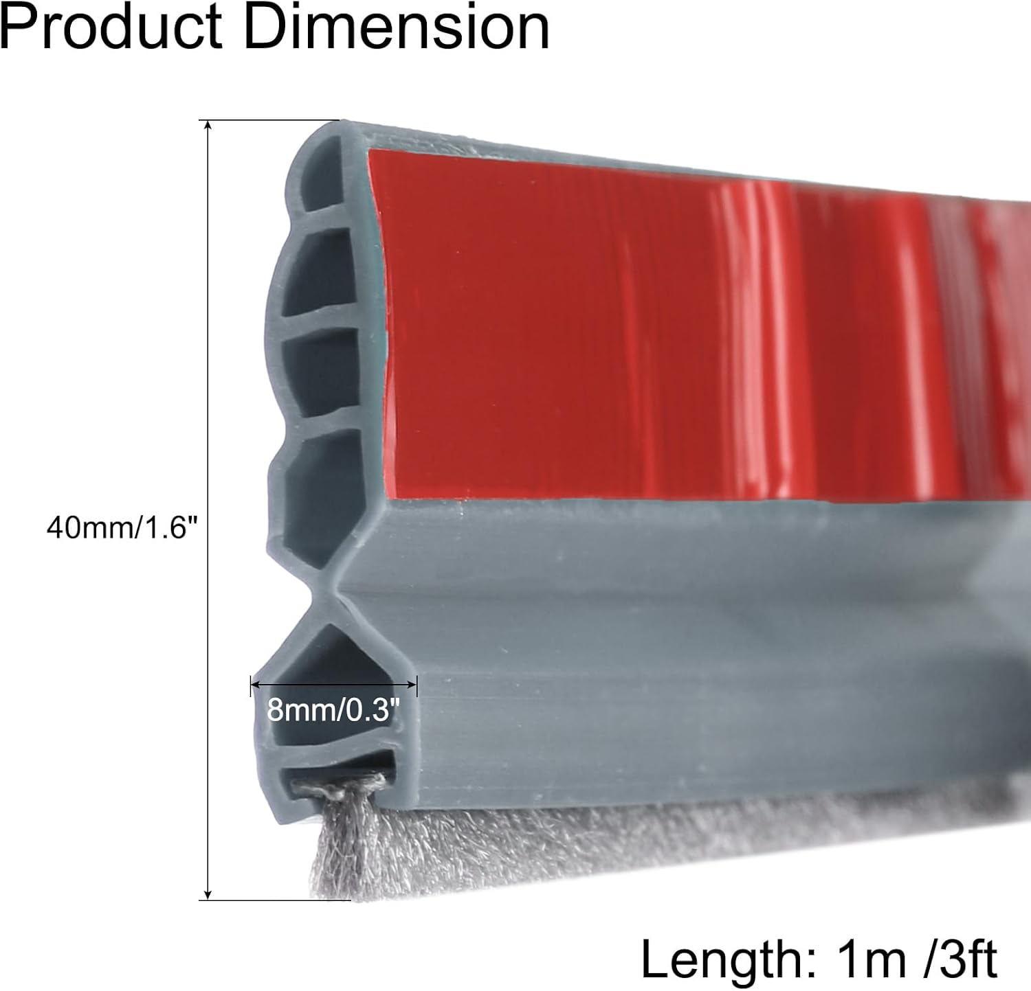 Uxcell Door Draft Stopper with Brush Self-Adhesive Grey 3 Ft