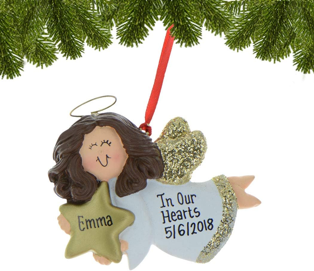 Personalized Angel Ornament 2024 - Vintage Style With Glitter Star and Feather Wings