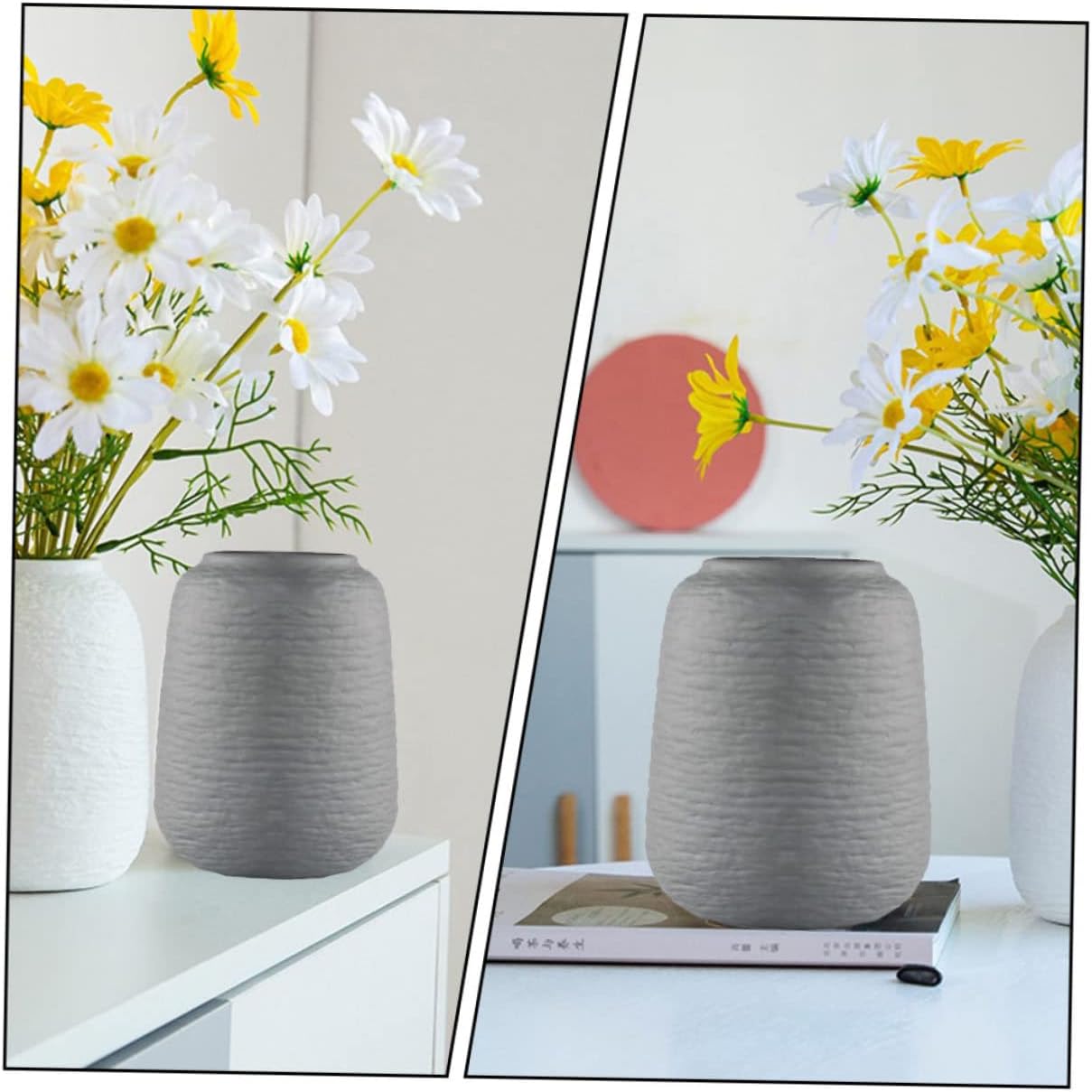 Nordic Style Ribbed Ceramic Flower Vase for Modern Decor