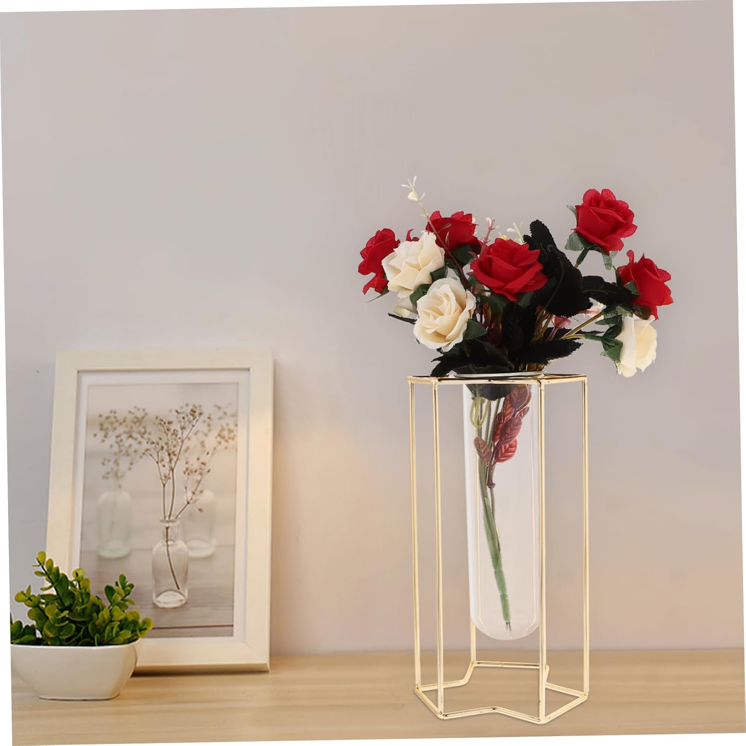 Nordic Style Iron Art Flower Vase with Glass Holder
