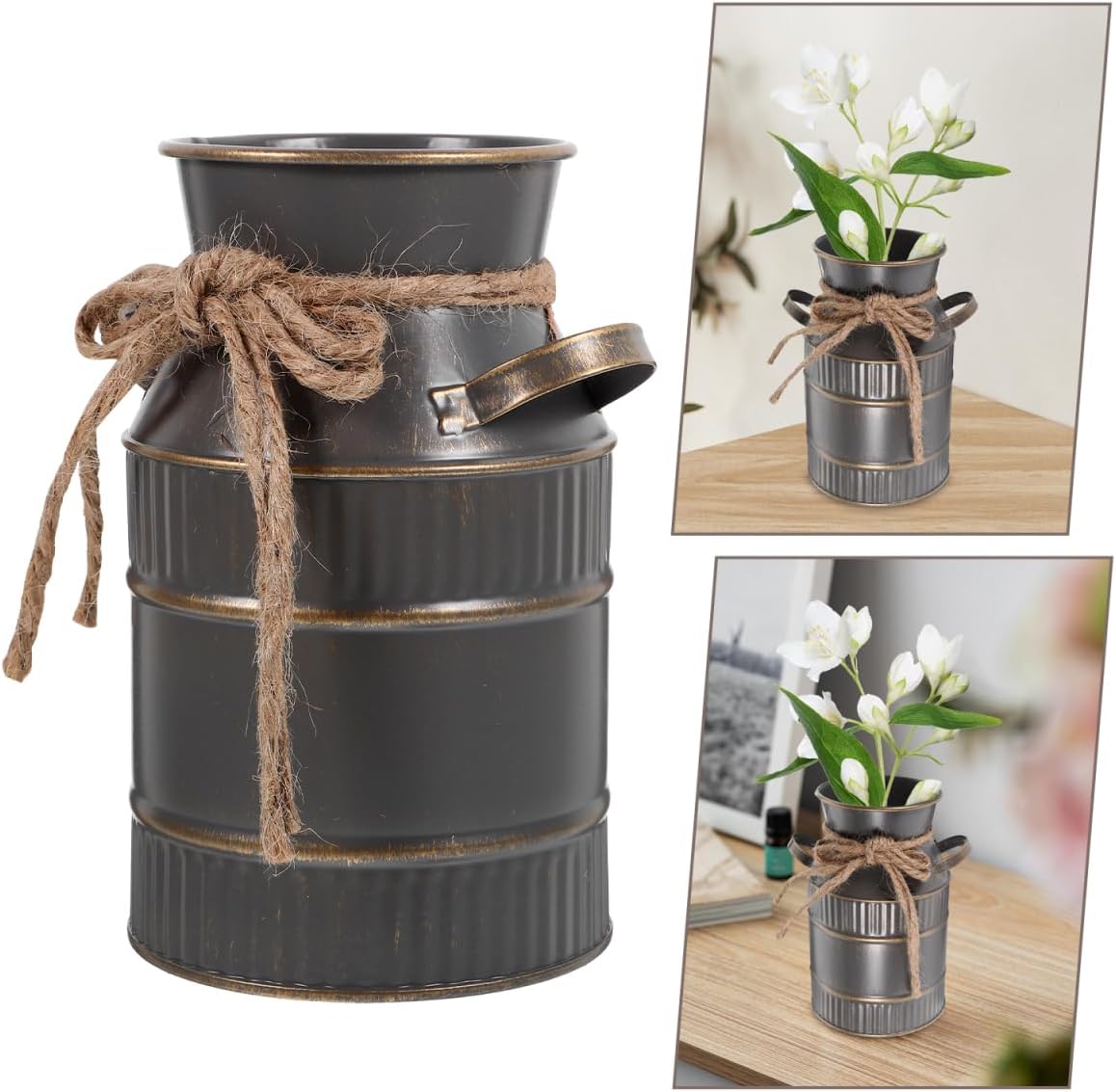 Shabby Chic Milk Can Vase with Handles for Home Decor