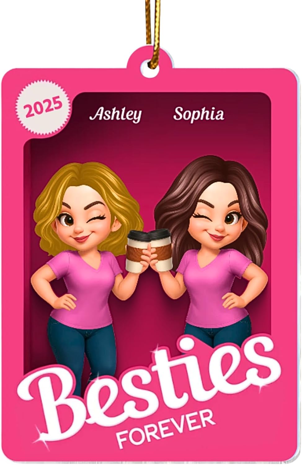 Besties Sisters 3D Pink Toy Box Acrylic Ornament