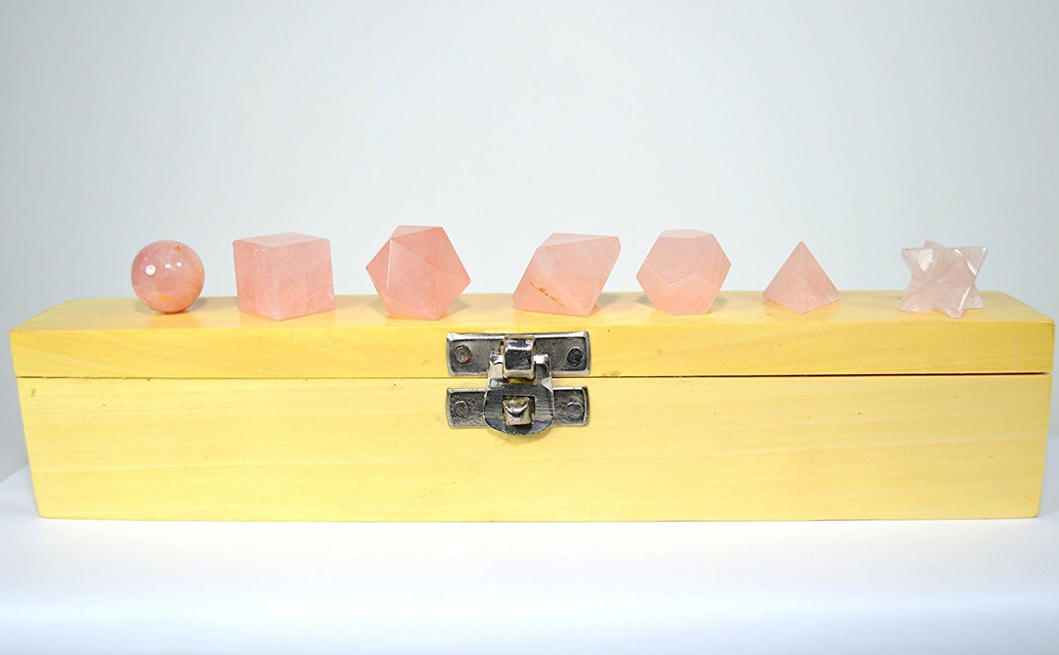 HQRP 7 Piece Rose Quartz Crystal Set with Wooden Box