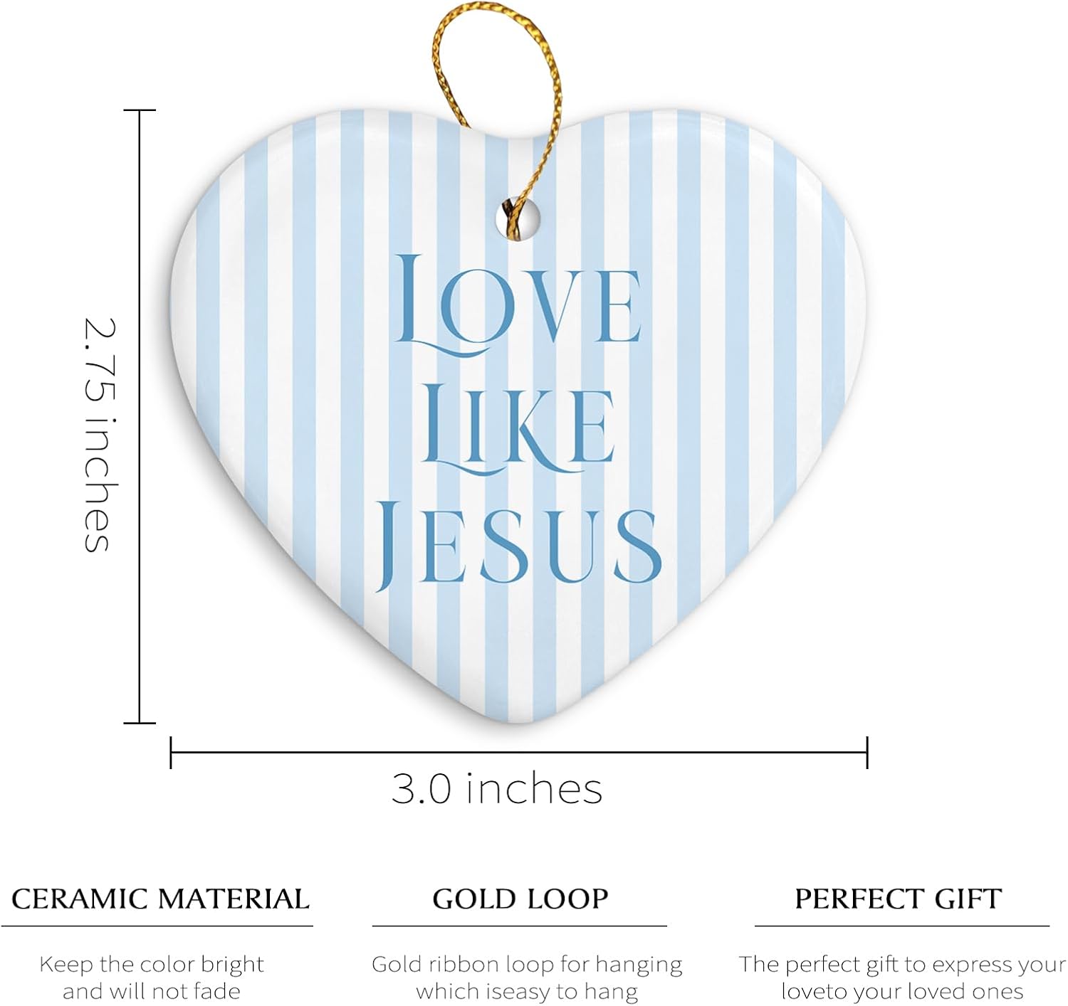 QIYUHOY Christmas Ornament Keepsake Sign Bible Verse Preppy Blue Striped Girly Hanging Decoration