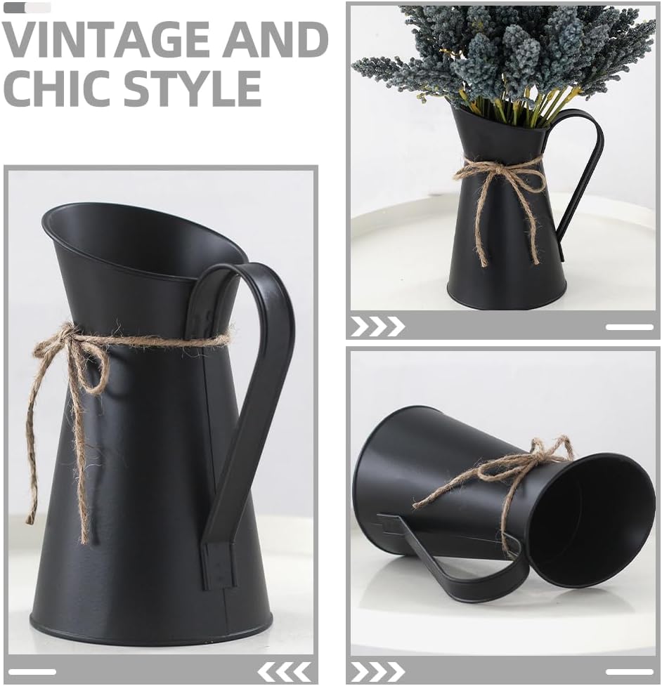 VOSAREA Vintage French Pitcher Vase 76 Inch Metal Bucket with Handle for Dried Flowers