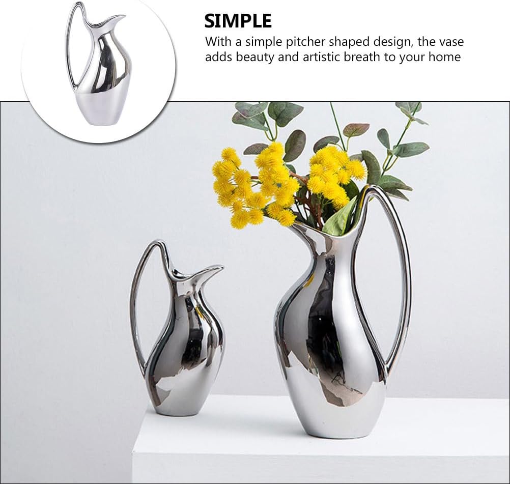 DOITOOL Farmhouse Pitcher Vase Ceramic Flower Decor for Home Office Kitchen