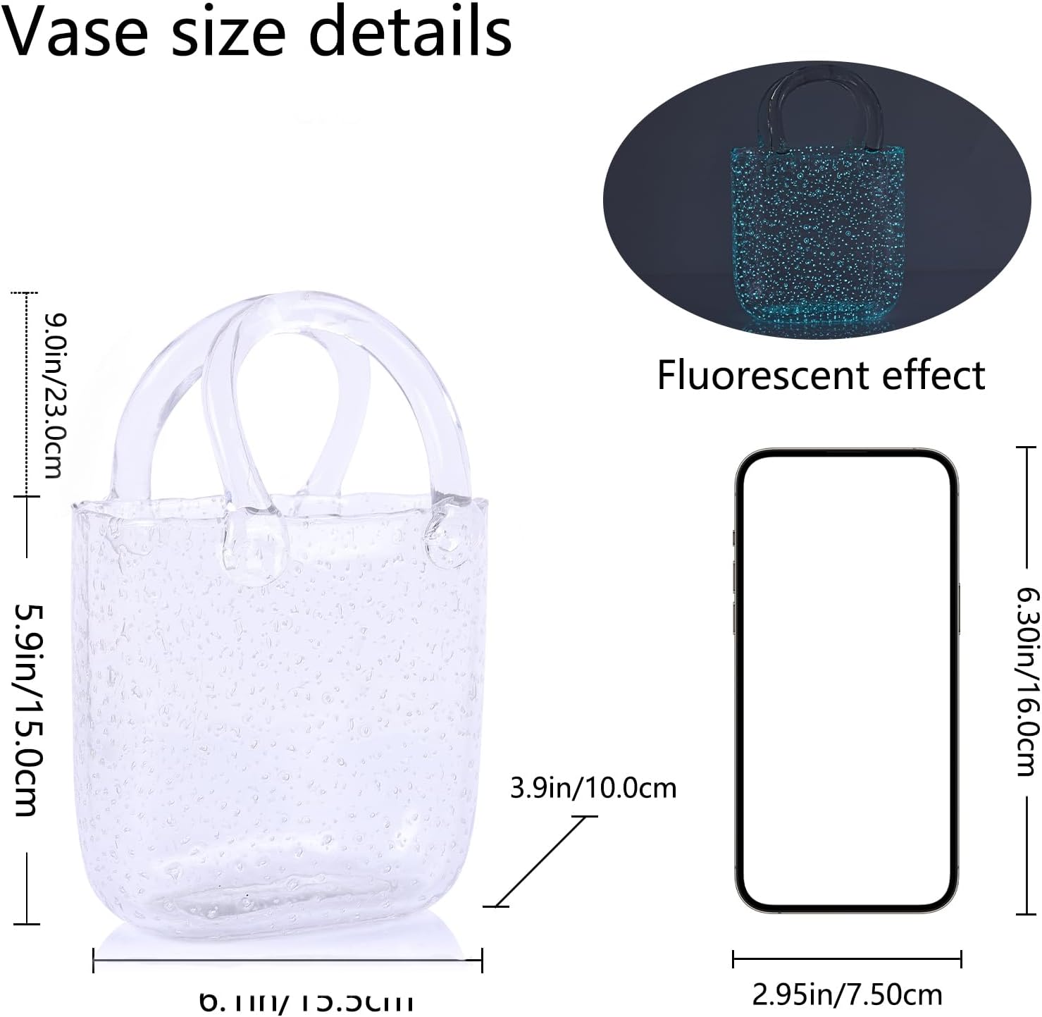 Light Up Glass Purse Vase with Handle for Home Decor