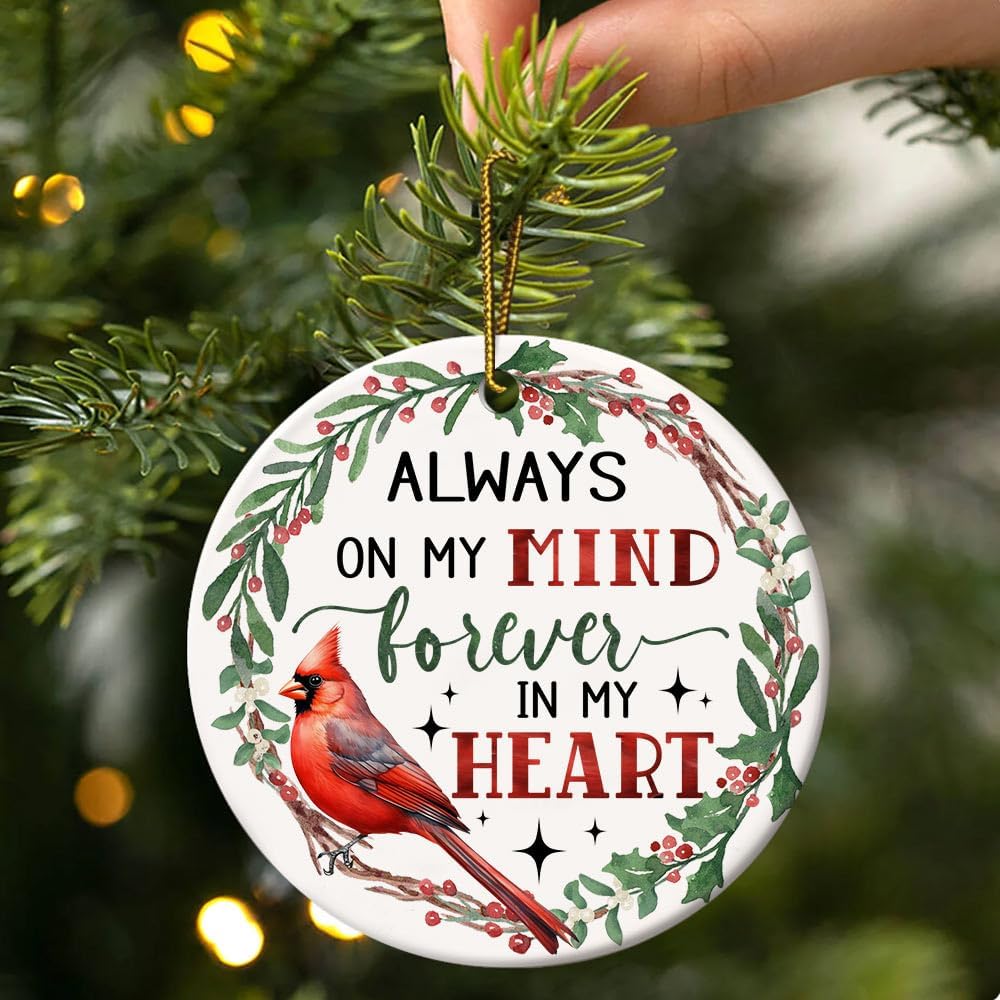 Memorial Ornament with Heartfelt Message - Christmas Red Cardinal Decor