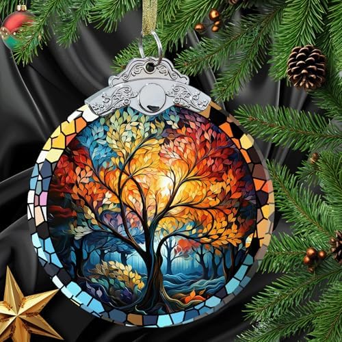 Aestas Tree of Life Crystal Glass Hanging Ornament - Christmas Decor Gift