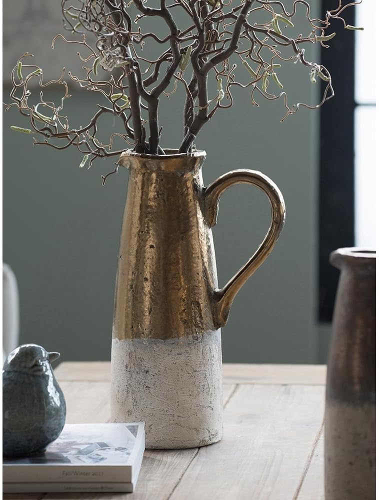 AB Home Farmhouse Pitcher Vase - Cream White and Gold