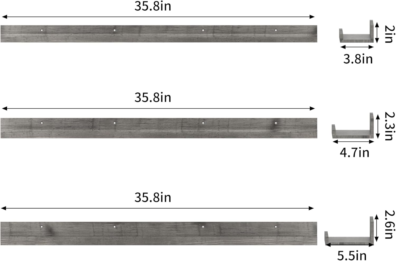 Giftgarden 36 Inch Grey Floating Shelves Set of 3