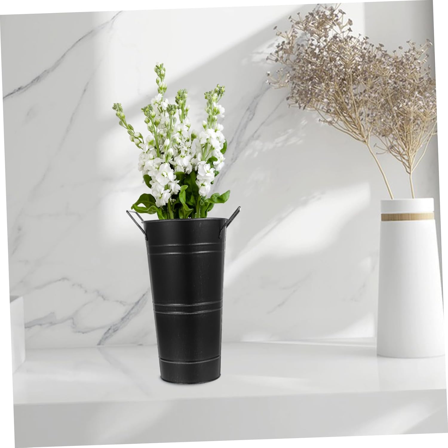 Vintage Rustic Galvanized Iron Flower Bucket with Handles