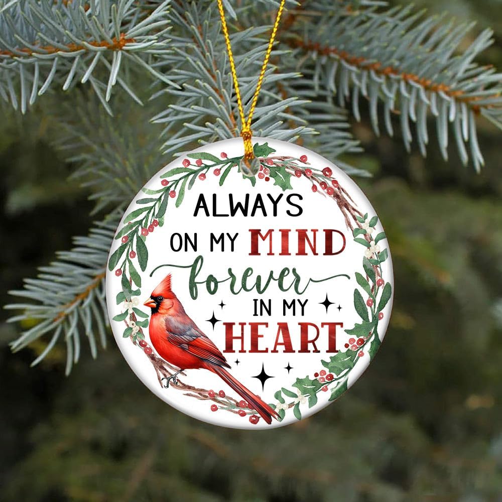 Memorial Ornament with Heartfelt Message - Christmas Red Cardinal Decor