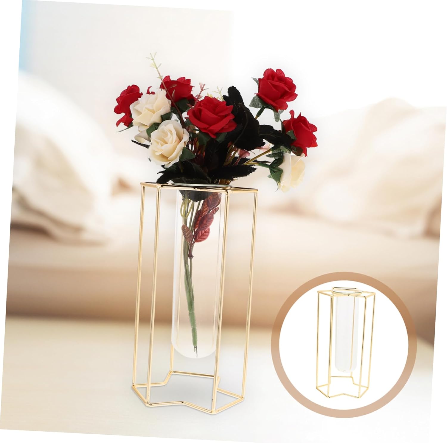 Nordic Style Iron Art Flower Vase with Glass Holder