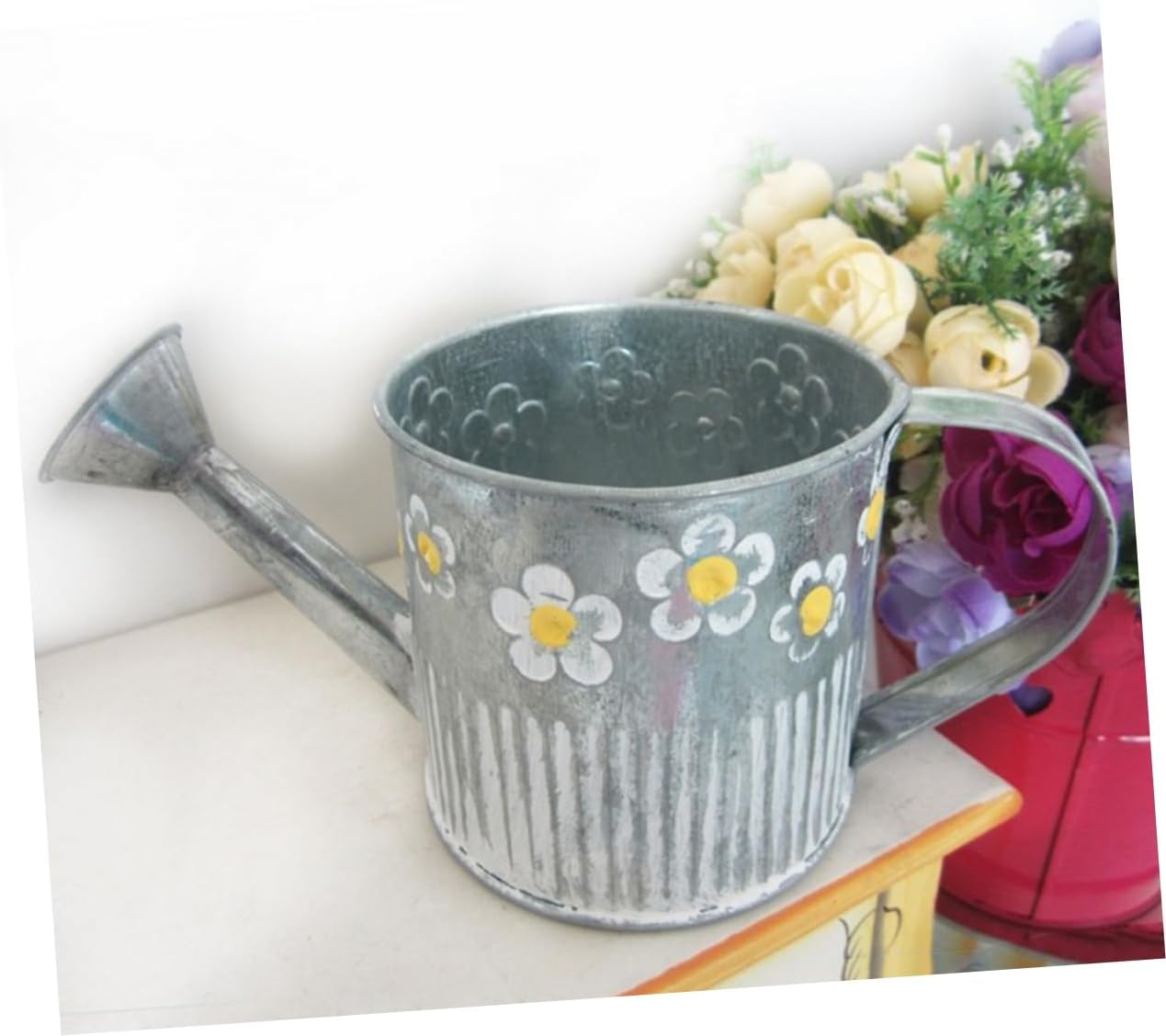 VINTORKY Iron Watering Pot Shape Flower Vase for Home Decor