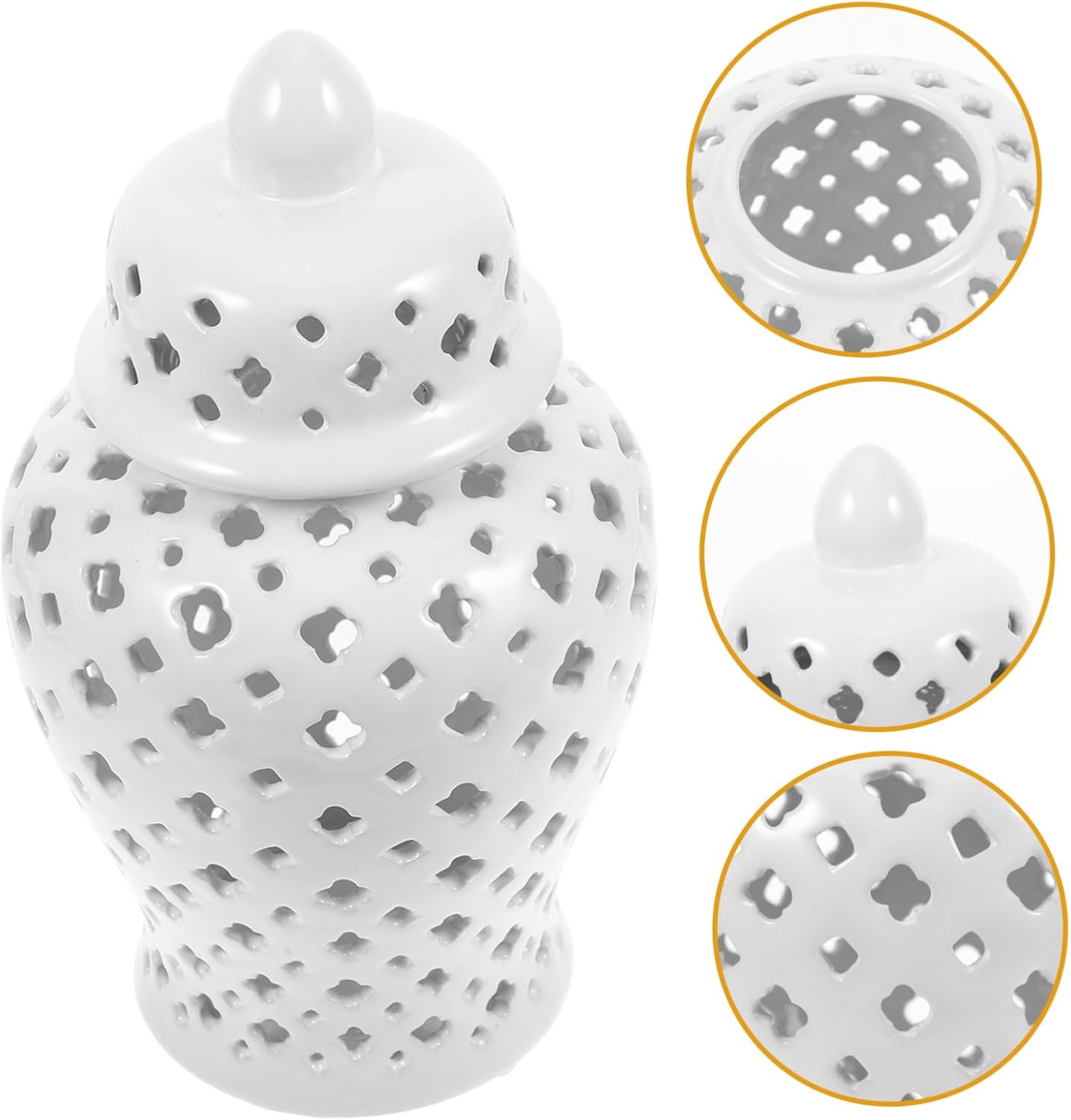 STOBAZA Ceramic Hollow Flower Vase White Vintage Decorative Jar