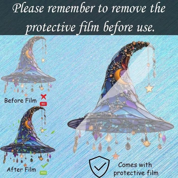 Halloween Witch Hat Hanging Ornament 2D Acrylic Window Decor Dark Purple