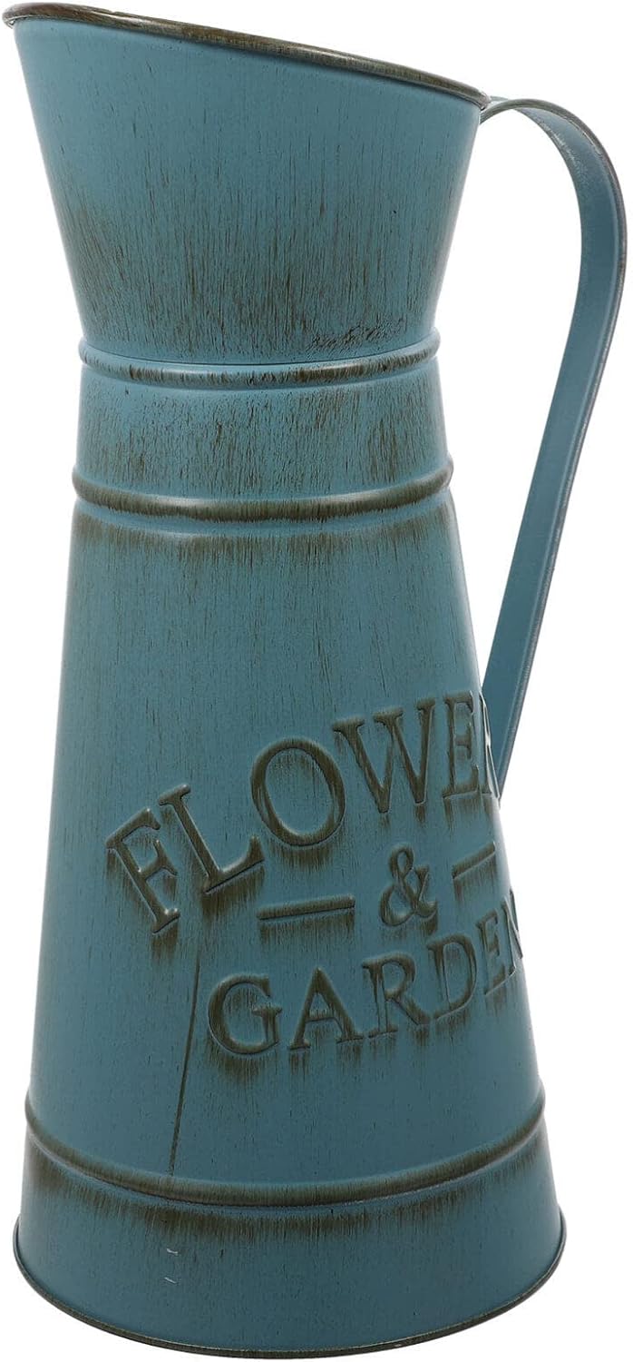 Vintage Blue Iron Pitcher Vase for Farmhouse Decor