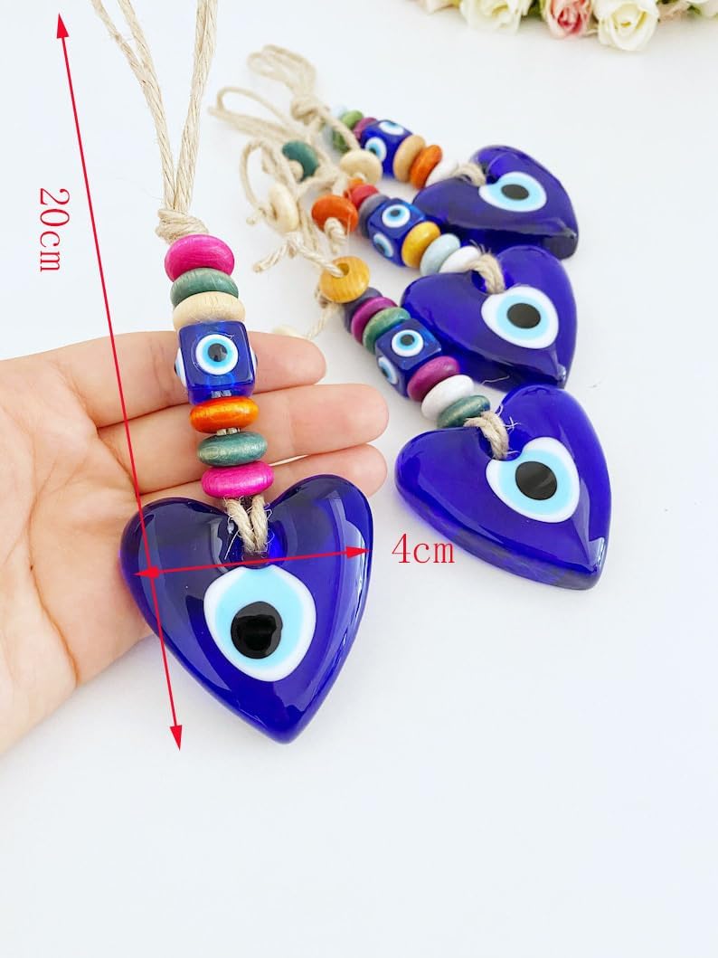 Set of 4 Blue Evil Eye Wall Hanging Car Charm Decor