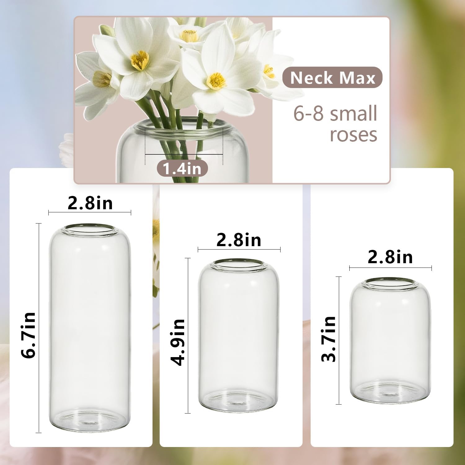 Tahnach Glass Bud Vases Set of 3 Clear Vases for Centerpieces