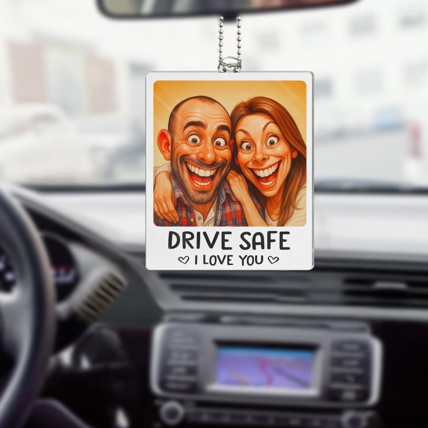 Drive Safe I Love You Custom Photo Caricature Acrylic Car Ornament