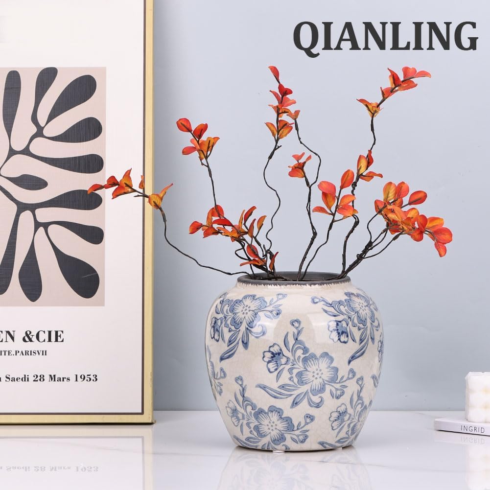 Qianling Blue and White Floral Vase - 67 Vintage Ceramic Decor Vase