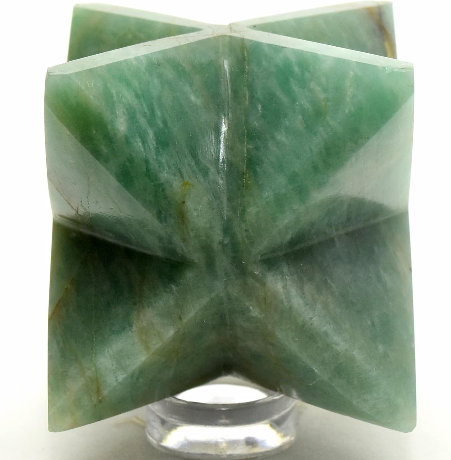 24 Inch 90g Green Amazonite 8 Point Merkaba Star with Clear Quartz Cabochon