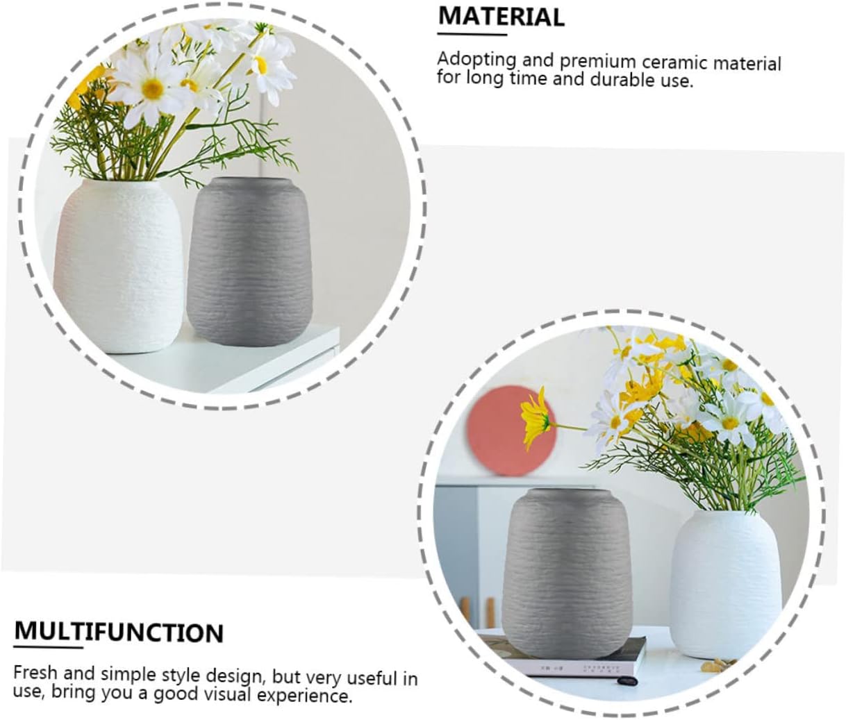 Nordic Style Ribbed Ceramic Flower Vase for Modern Decor