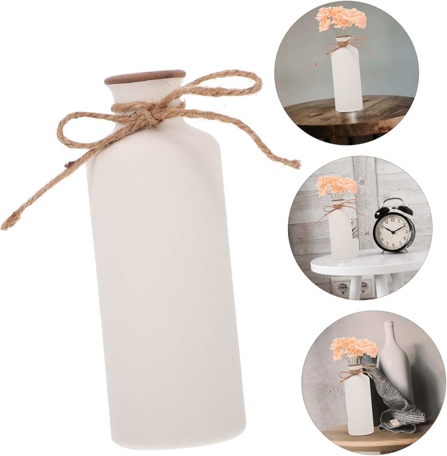 White Ceramic Round Decorative Vase for Home Decor