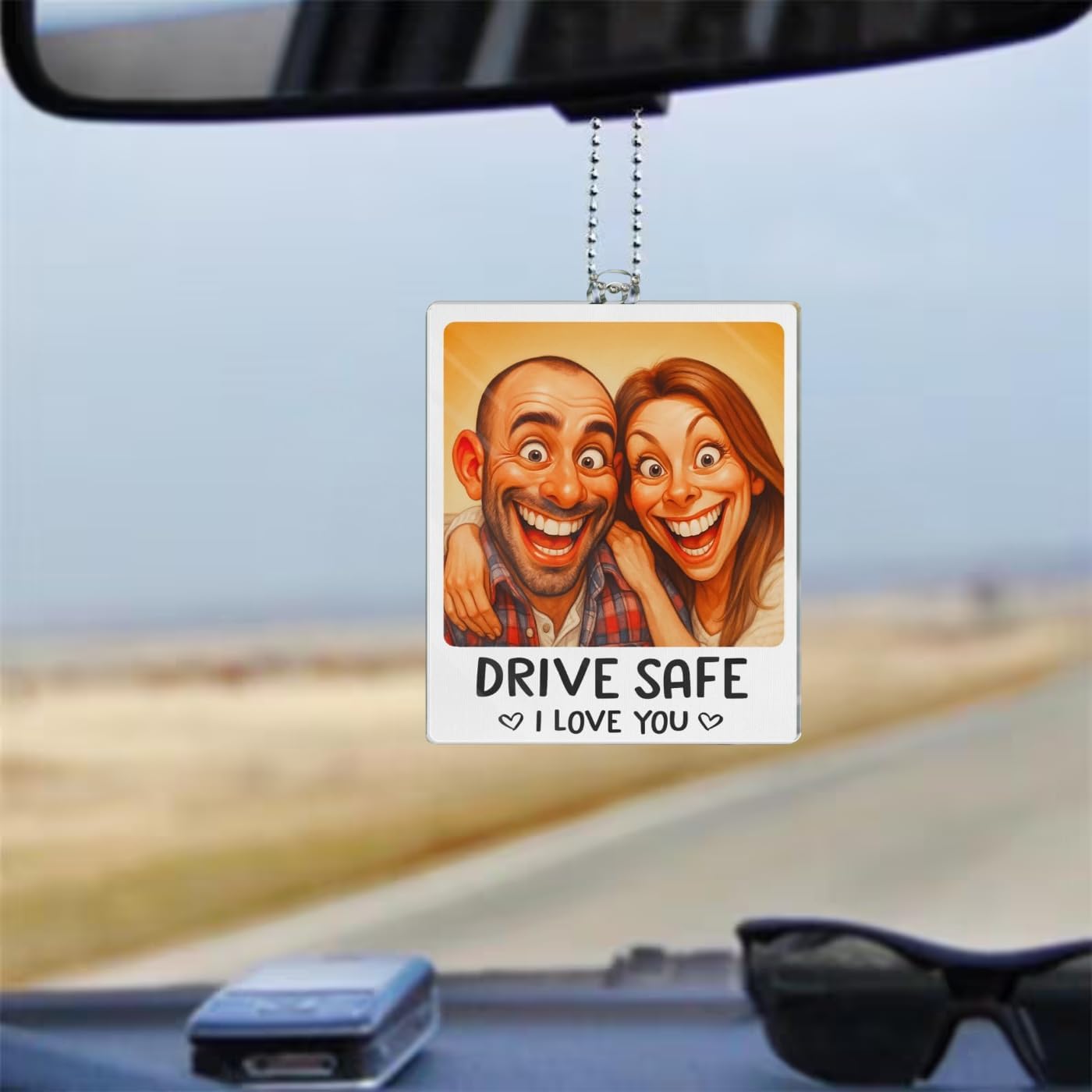 Drive Safe I Love You Custom Photo Caricature Acrylic Car Ornament