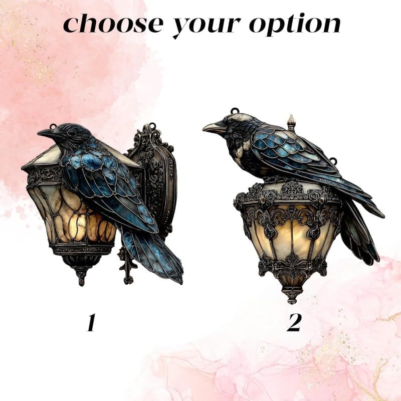 Raven Gothic Lantern 2D Acrylic Suncatcher Black Crow Decor for Halloween and Dark Academia