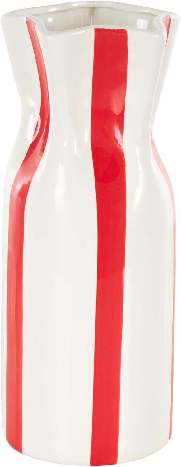 Deco 79 Round Ceramic Vase with Red Stripes