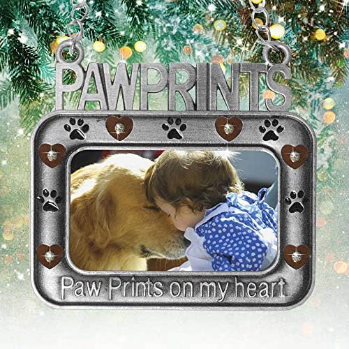 Pet Memorial Ornament with Paw Prints and Photo Frame