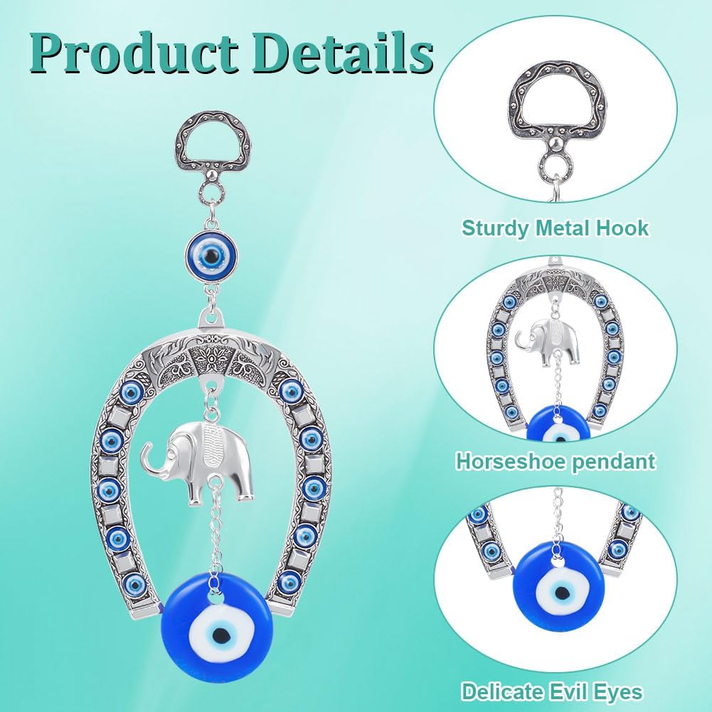 WEBEEDY 2PCS Evil Eye Car Hanging Decor Blue Silver