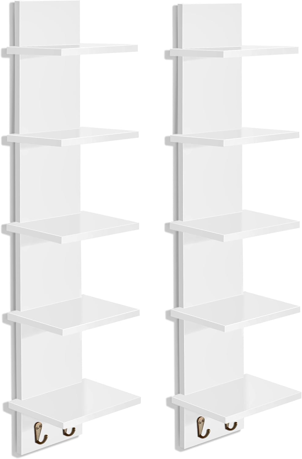Sorbus 5 Tier Wall Shelf with Hooks 2 Pack