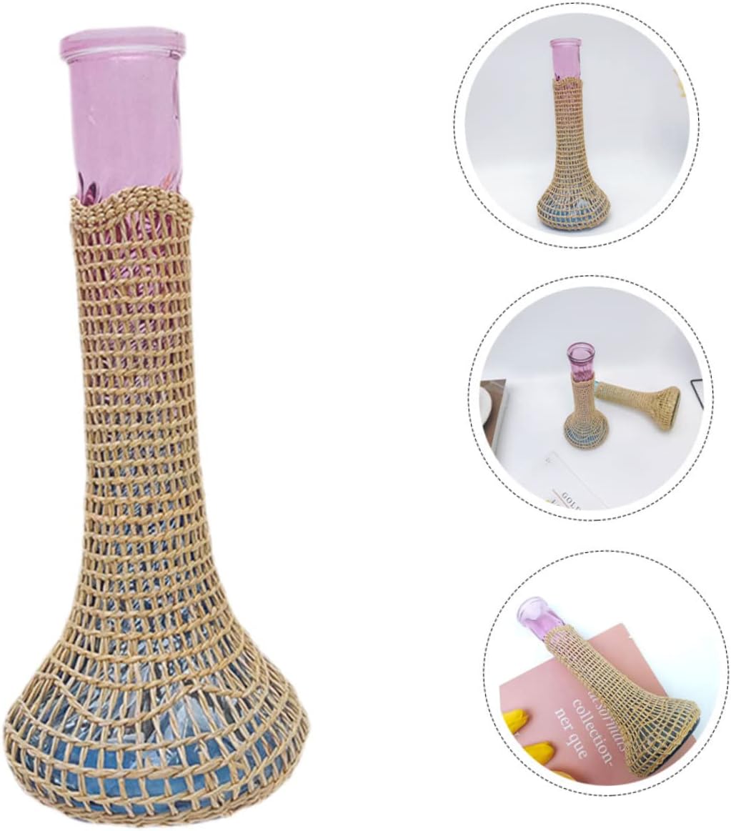 Small Rattan Glass Vases for Farmhouse and Wedding Decor