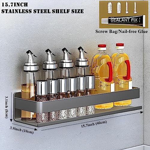 Stainless Steel Detachable Wall Mounted Floating Shelf Set of 1 Gray