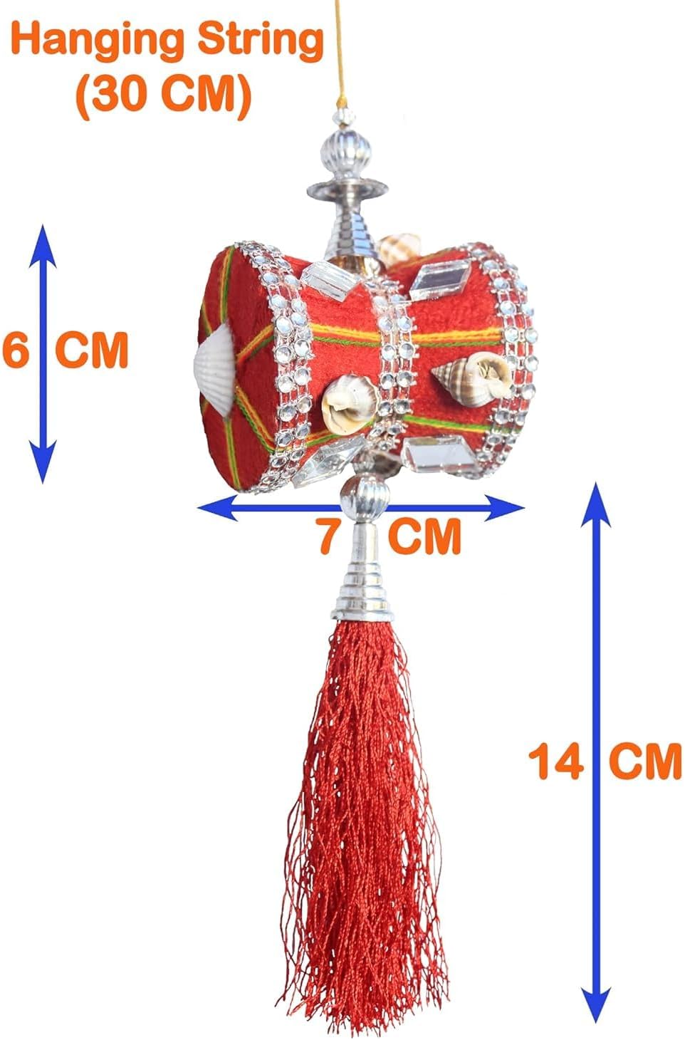 Car Interior Hanging Mirror Decoration Handmade Velvet Damru Accessory Red