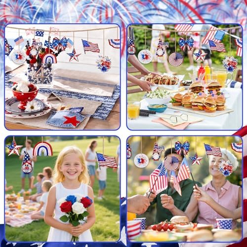 4th of July Patriotic Tree Ornaments 36Pcs Red White Blue Wooden Decorations
