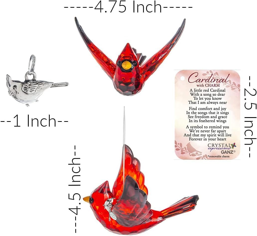 Flying Cardinal Memorial Ornament Red Bird Window Suncatcher with 2025 Hangtag and Suction Cup