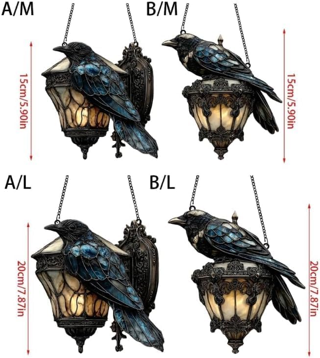 Raven Gothic Lantern 2D Acrylic Suncatcher Black Crow Decor for Halloween and Dark Academia