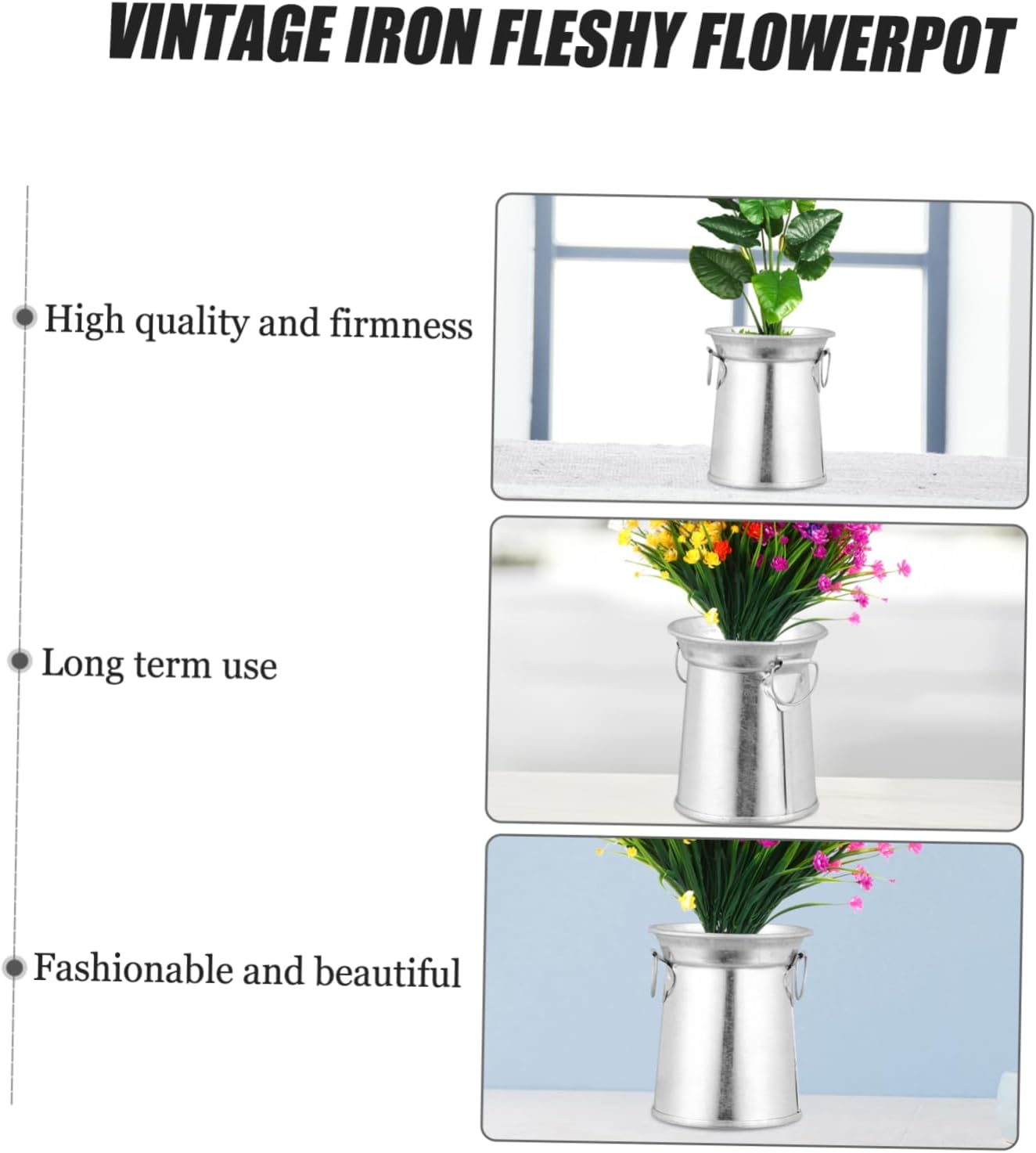 3pcs Vintage Iron Flowerpot Rustic Vase for Decor