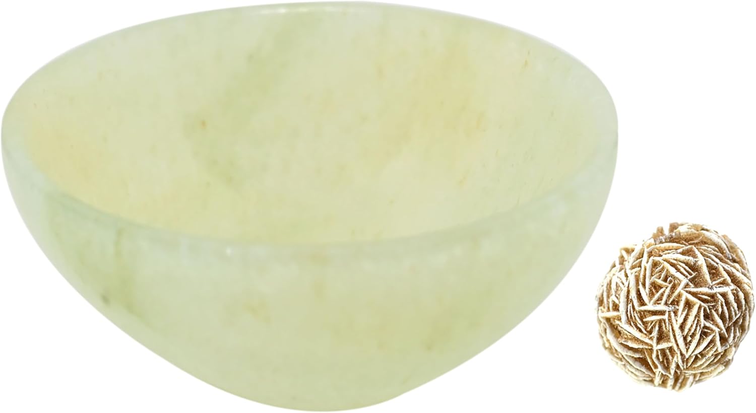 Natural Light Green Aventurine Bowl with Rose Desert Selenite