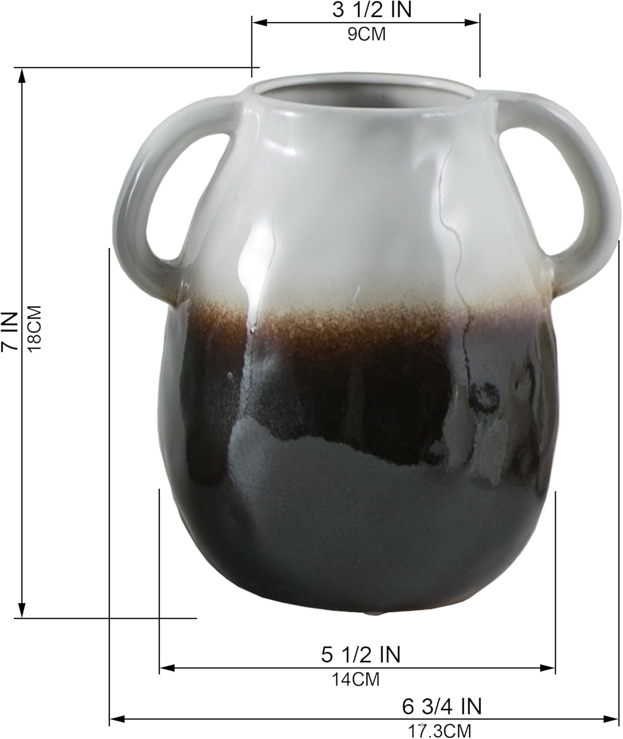 JOJUNO White to Brown Gradient Ceramic Vase with Handles