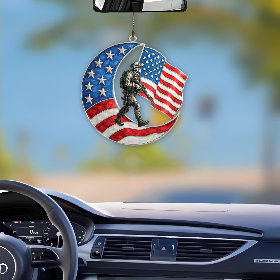 4-Inch Patriotic Soldier Moon Acrylic Hanging Decoration