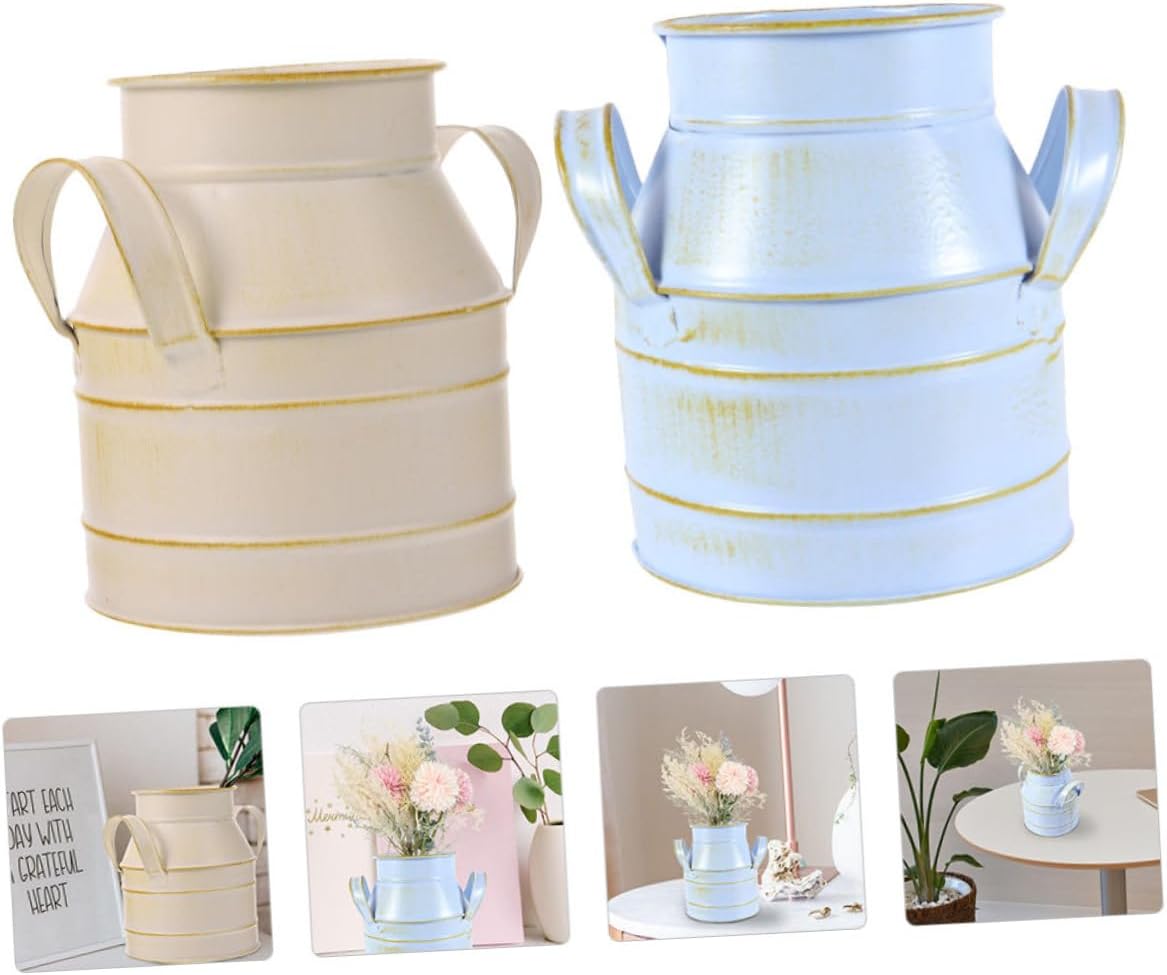 2pcs Decorative Flower Buckets Iron Art Vintage Home Decor Vase