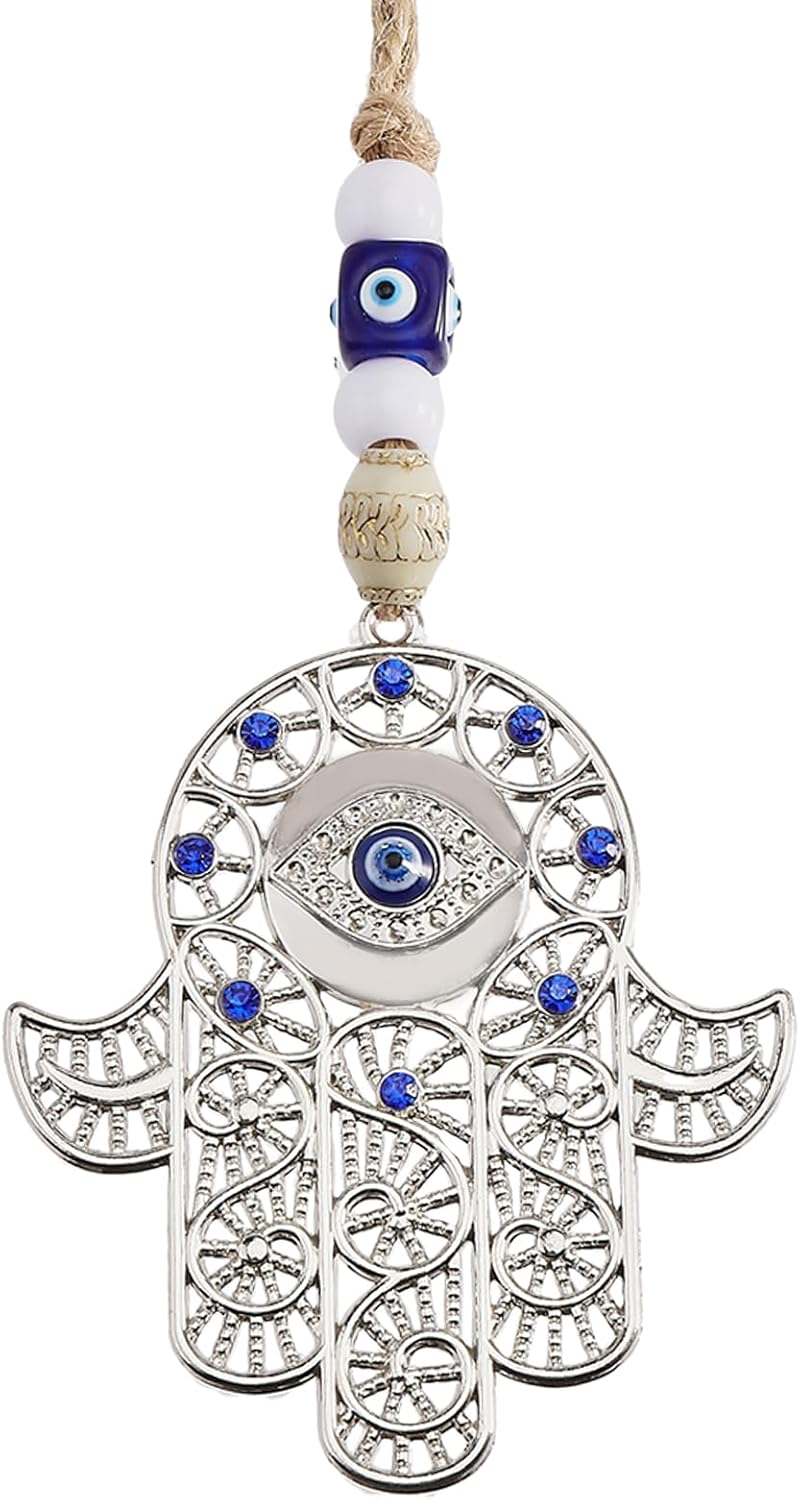 Hamsa Hand Evil Eye Glass Ornament for Car and Home Decor