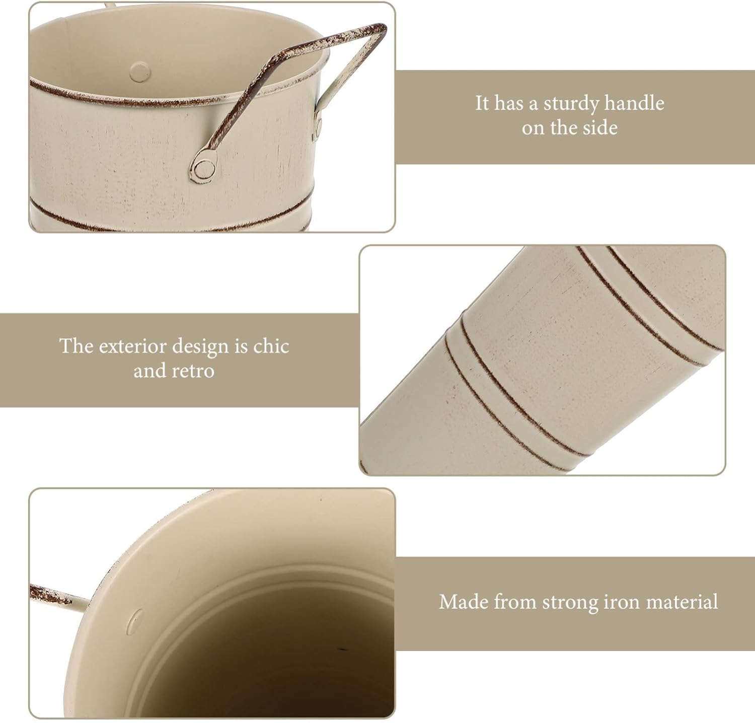 Beavorty Metal Flower Vase Shabby Chic Decorative Bucket with Handles